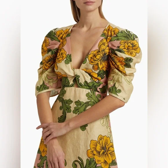 Farm Rio Floral Arabesque Linen Midi-Dress - Picture 6 of 8